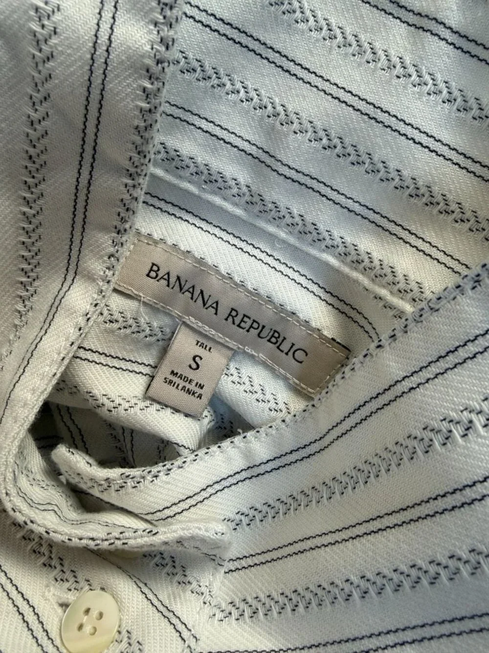 Banana Republic Shirt Women's Samll Tall Striped Puff Sleeve Stand Collar Button